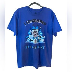 Disney I Conquered It’s a Small World Blue T Shirt Ride Vintage Style Mens Large